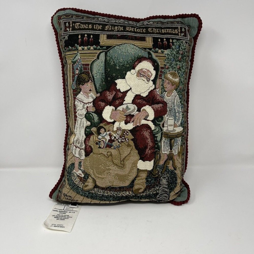 Vtg Betty Whiteaker Tapestry Christmas Throw Pillow Santa Clause